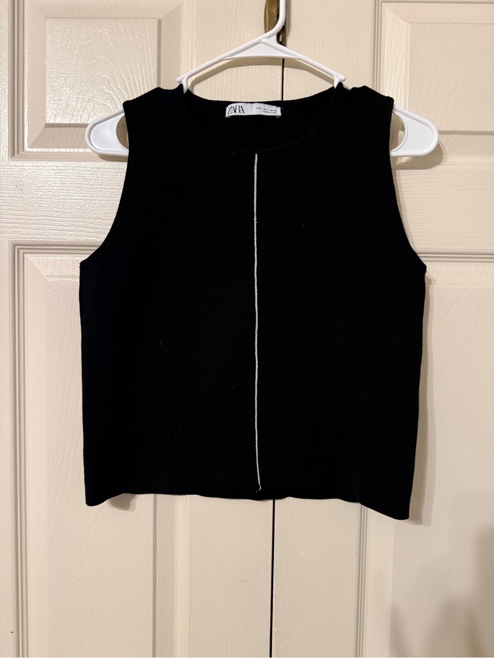 Zara Black Sleeveless Knit Tank with Center Contrast Stitch
